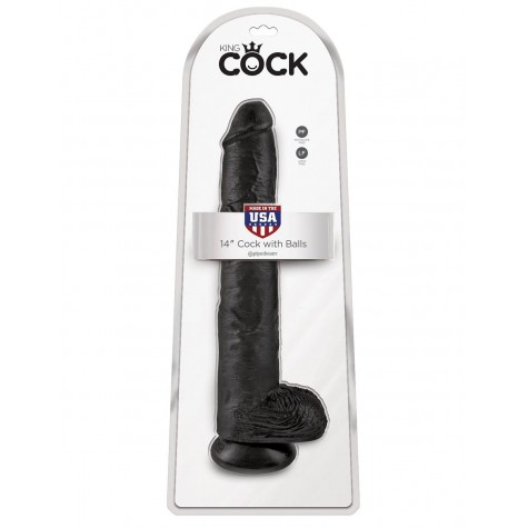 Чёрный фаллоимитатор-гигант 14" Cock with Balls - 37,5 см.