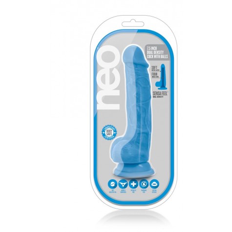 Голубой реалистичный фаллоимитатор на присоске NEO 7.5INCH DUAL DENSITY COCK W. BALLS - 19 см.