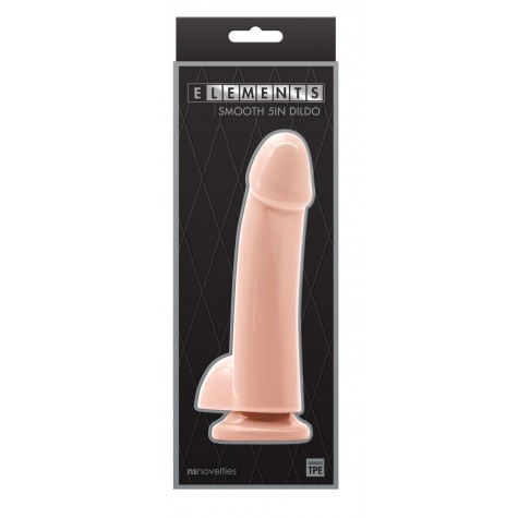 Телесный гладкий фаллоимитатор на присоске с мошонкой Smooth 5 Inch Dildo - 17 см.