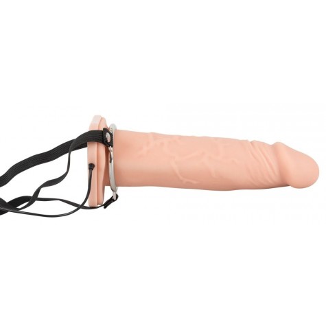 Полый вибрострапон на ремнях Vibrating Strap-On - 22,5 см.