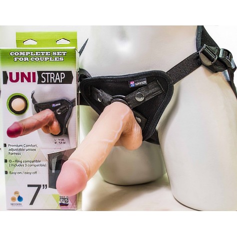 Страпон-унисекс с двумя насадками UNI strap 7" Harness - 19 и 12 см.